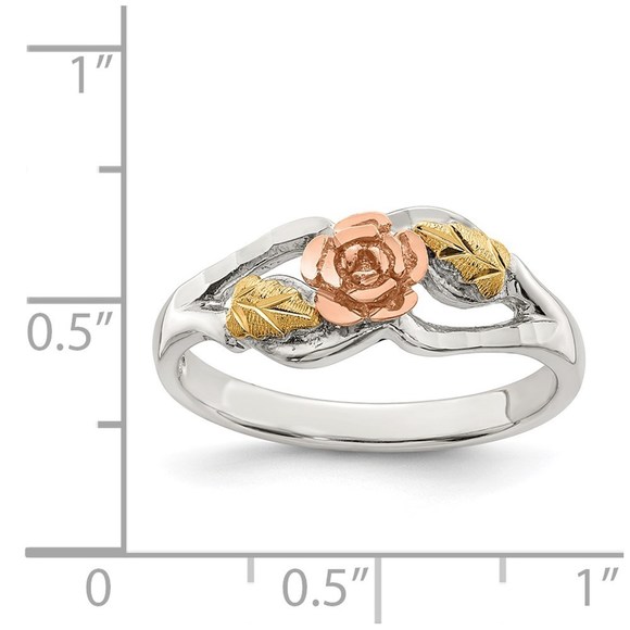 Black Hills Sterling Silver 12K Gold Accents Rose Ring, Size 8